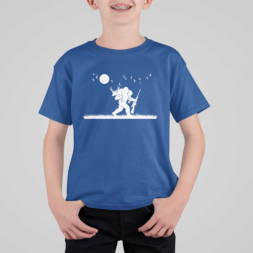 Sasquatch Hunter With Rifle T Shirt For Kid Funny Bigfoot Outdoor Design - Wonder Print Shop