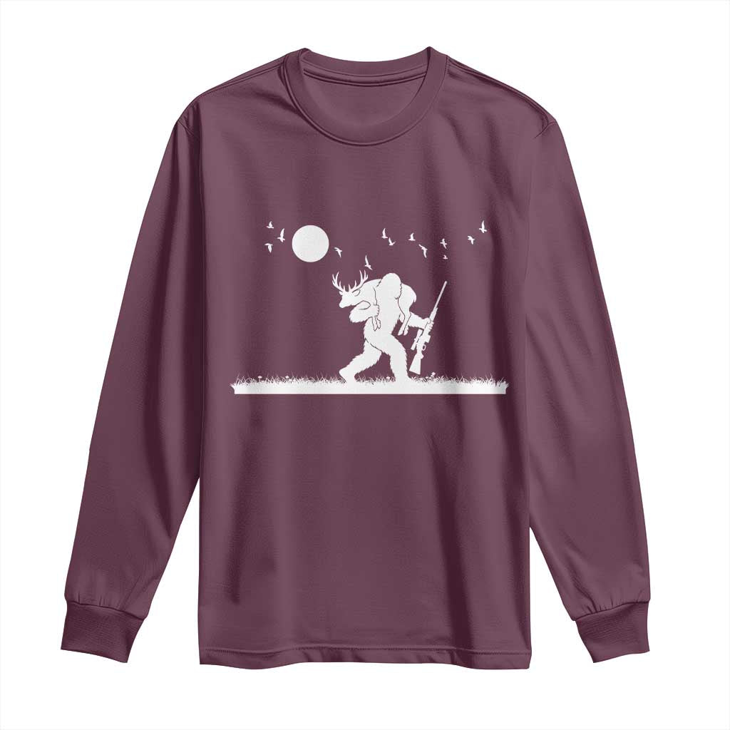 Sasquatch Hunter With Rifle Long Sleeve Shirt Funny Bigfoot Outdoor Design - Wonder Print Shop