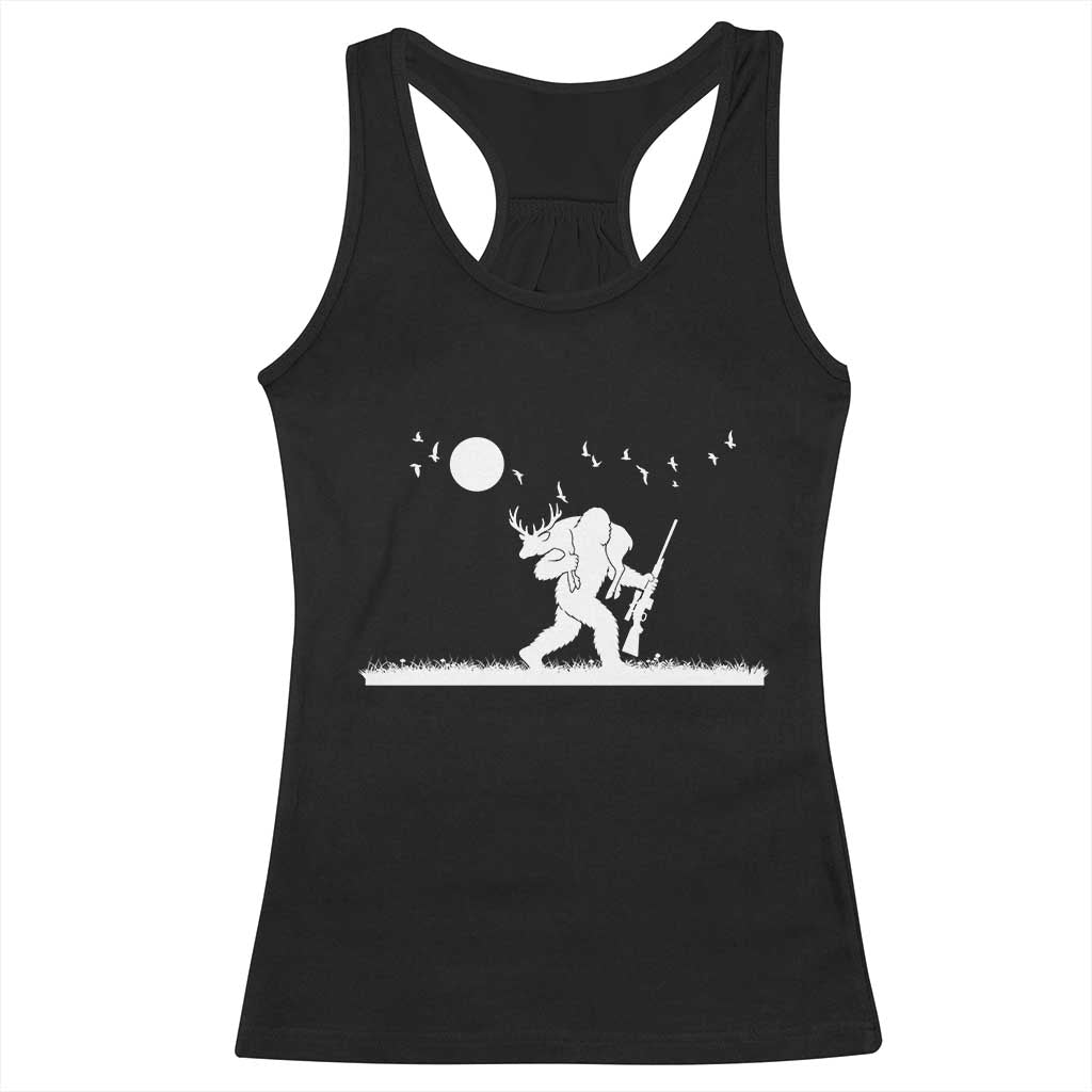 Sasquatch Hunter With Rifle Racerback Tank Top Funny Bigfoot Outdoor Design - Wonder Print Shop