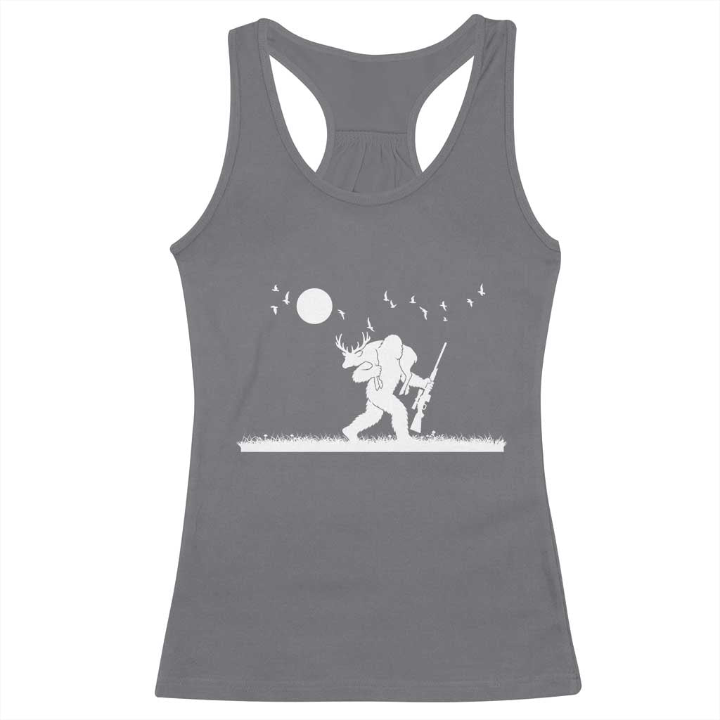 Sasquatch Hunter With Rifle Racerback Tank Top Funny Bigfoot Outdoor Design - Wonder Print Shop