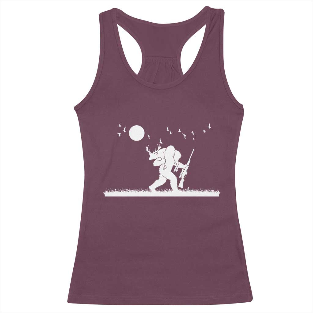 Sasquatch Hunter With Rifle Racerback Tank Top Funny Bigfoot Outdoor Design - Wonder Print Shop