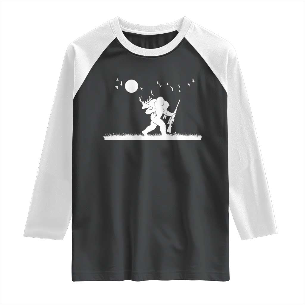 Sasquatch Hunter With Rifle Raglan Shirt Funny Bigfoot Outdoor Design - Wonder Print Shop