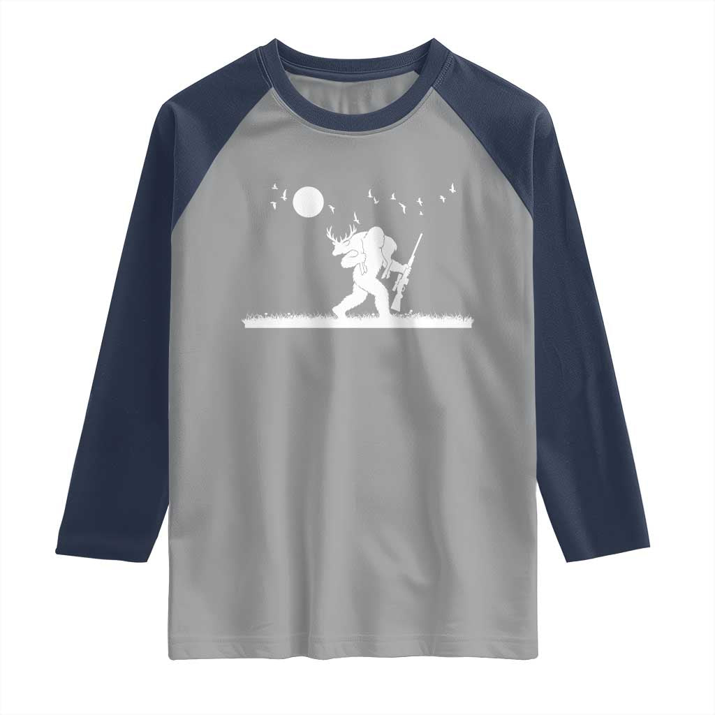 Sasquatch Hunter With Rifle Raglan Shirt Funny Bigfoot Outdoor Design - Wonder Print Shop