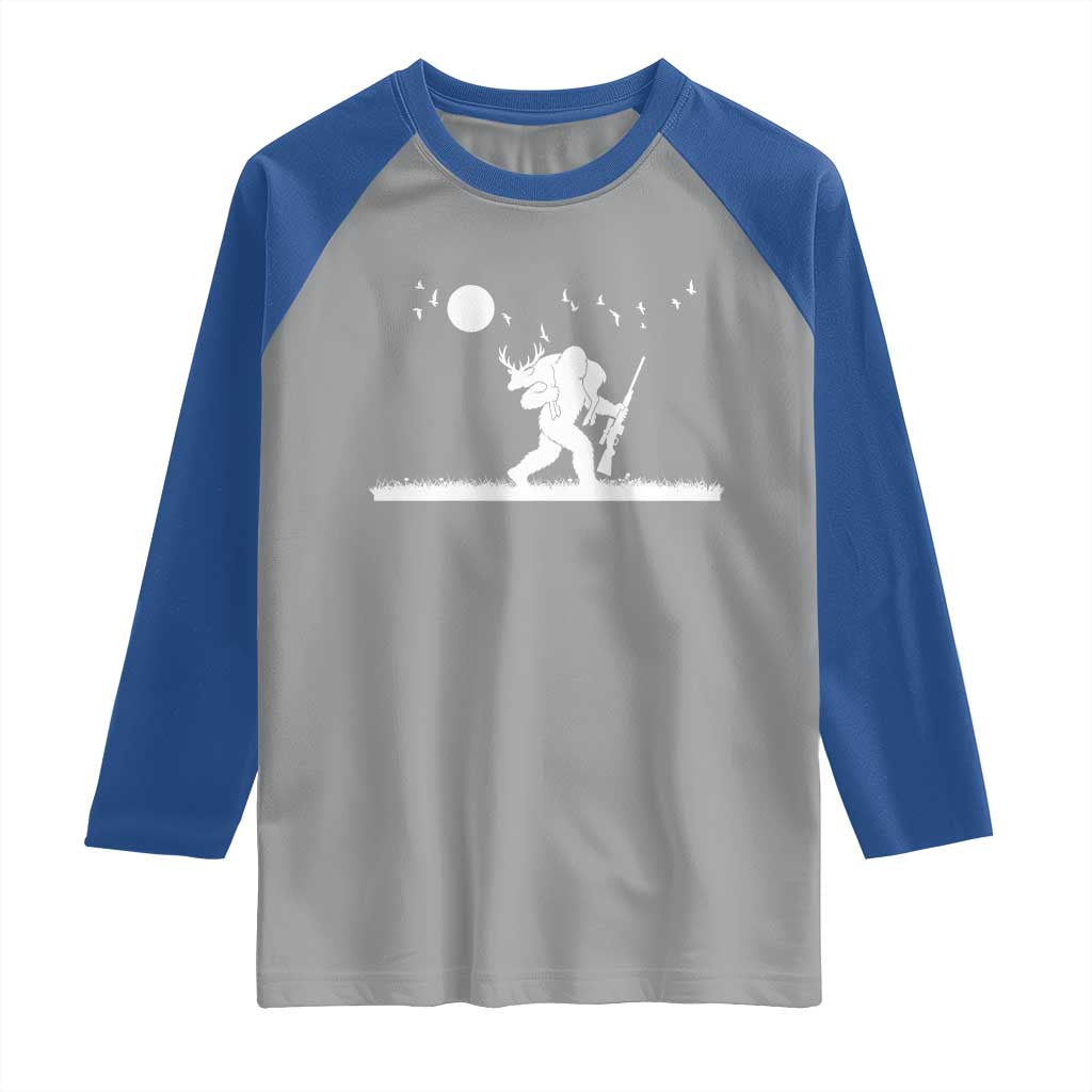 Sasquatch Hunter With Rifle Raglan Shirt Funny Bigfoot Outdoor Design - Wonder Print Shop