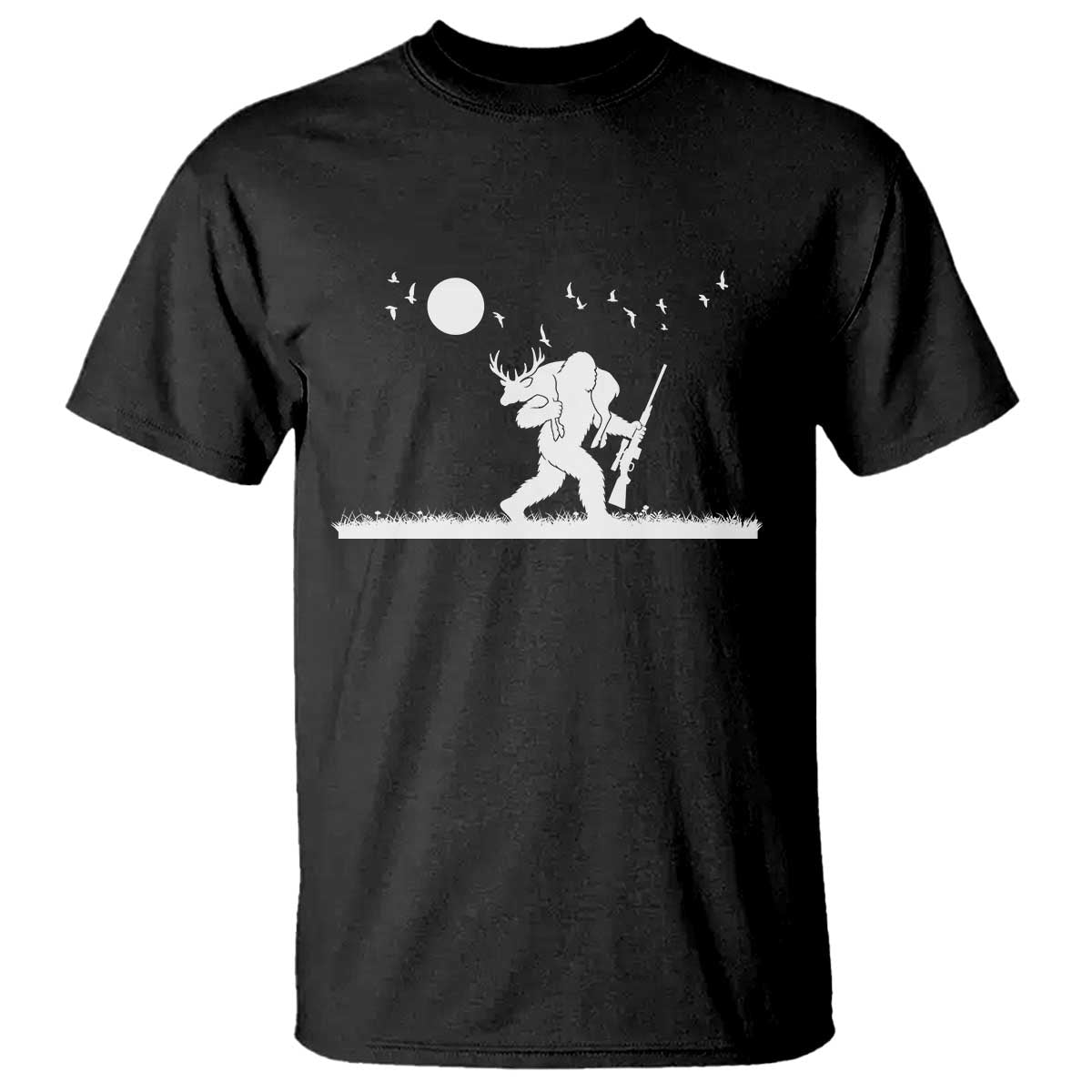 Sasquatch Hunter With Rifle T Shirt Funny Bigfoot Outdoor Design - Wonder Print Shop