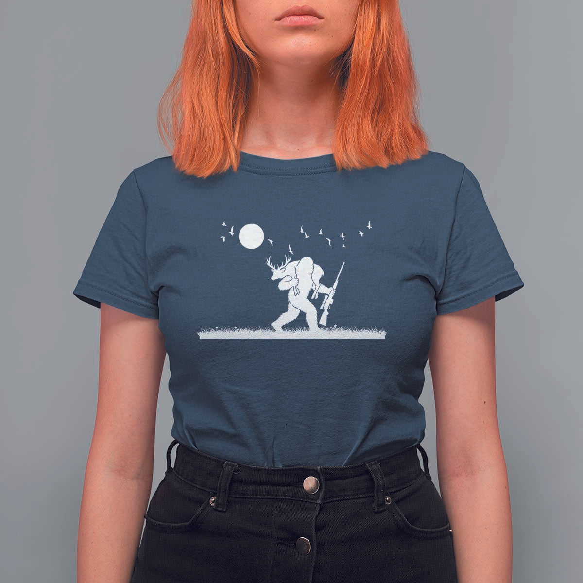 Sasquatch Hunter With Rifle T Shirt For Women Funny Bigfoot Outdoor Design - Wonder Print Shop