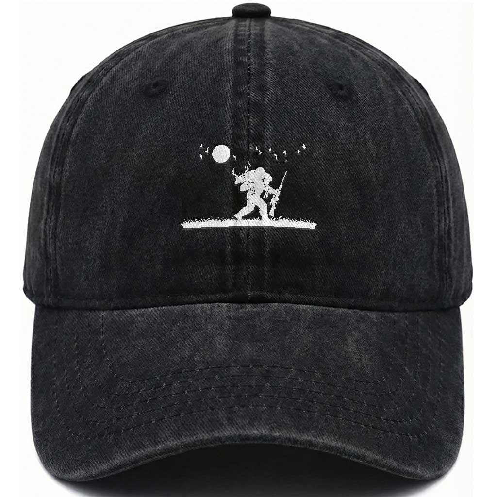 Sasquatch Hunter With Rifle Washed Cotton Baseball Cap Funny Bigfoot Outdoor Design