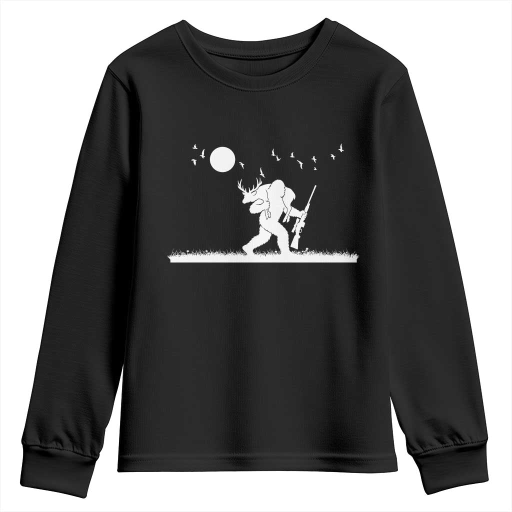 Sasquatch Hunter With Rifle Youth Sweatshirt Funny Bigfoot Outdoor Design - Wonder Print Shop