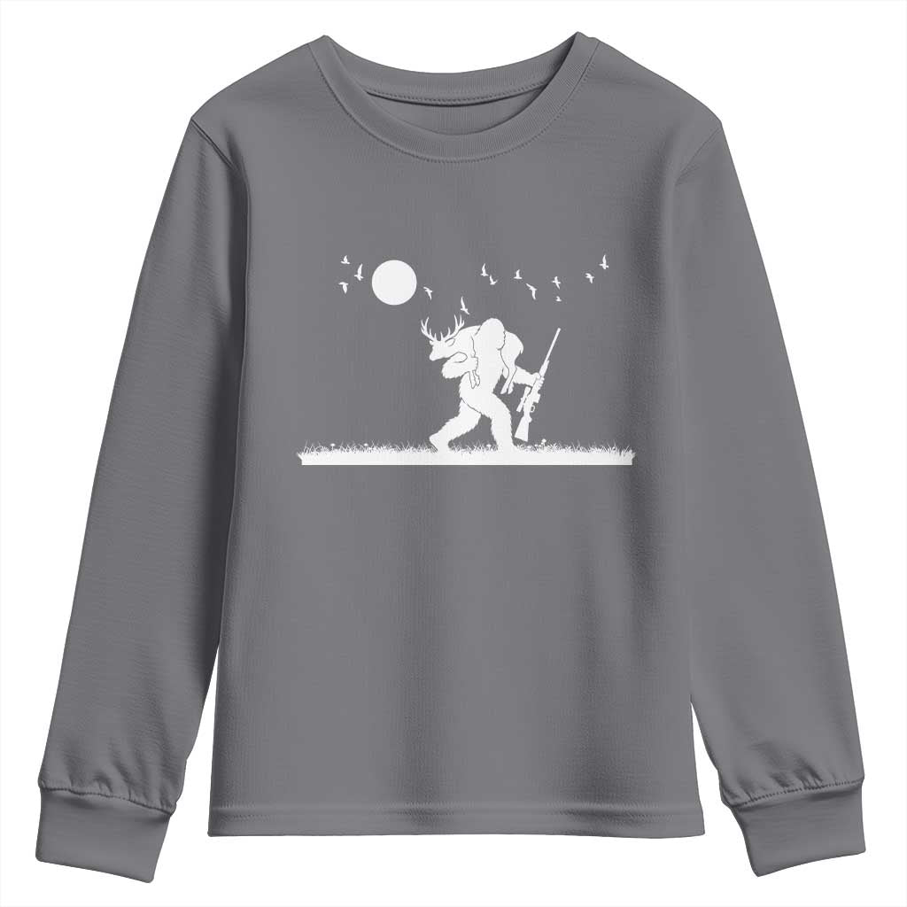 Sasquatch Hunter With Rifle Youth Sweatshirt Funny Bigfoot Outdoor Design - Wonder Print Shop