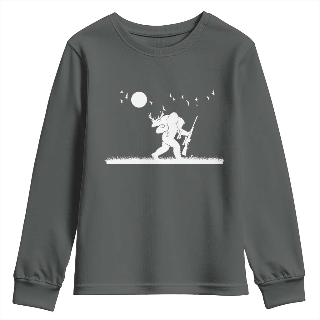 Sasquatch Hunter With Rifle Youth Sweatshirt Funny Bigfoot Outdoor Design - Wonder Print Shop