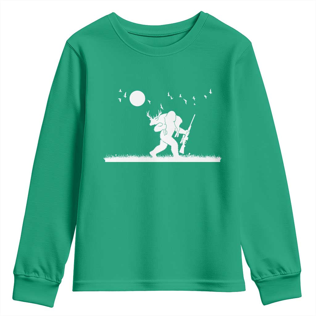 Sasquatch Hunter With Rifle Youth Sweatshirt Funny Bigfoot Outdoor Design - Wonder Print Shop
