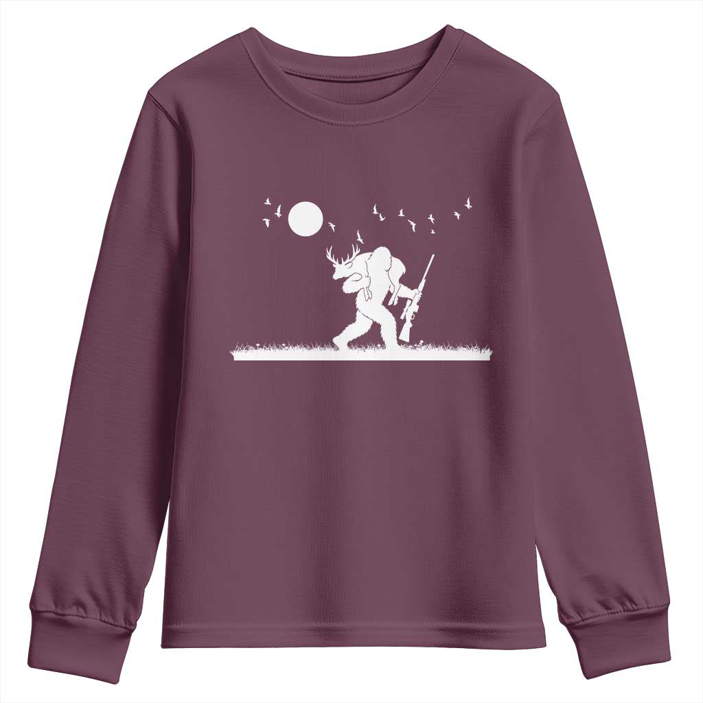 Sasquatch Hunter With Rifle Youth Sweatshirt Funny Bigfoot Outdoor Design - Wonder Print Shop