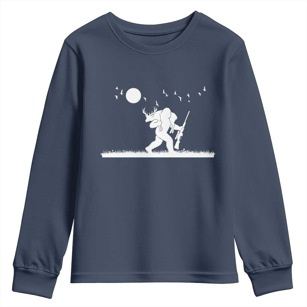 Sasquatch Hunter With Rifle Youth Sweatshirt Funny Bigfoot Outdoor Design - Wonder Print Shop