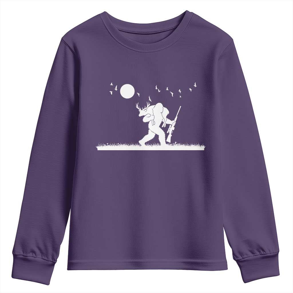 Sasquatch Hunter With Rifle Youth Sweatshirt Funny Bigfoot Outdoor Design - Wonder Print Shop