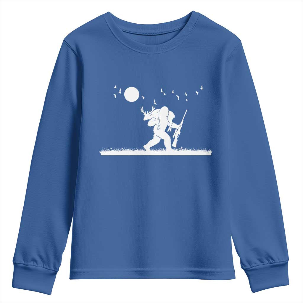 Sasquatch Hunter With Rifle Youth Sweatshirt Funny Bigfoot Outdoor Design - Wonder Print Shop