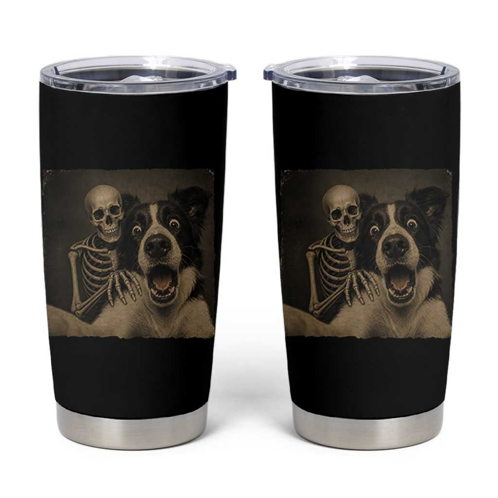 Funny Skeleton Selfie With Border Collie Tumbler Cup Halloween Spooky Dog Lover Gift
