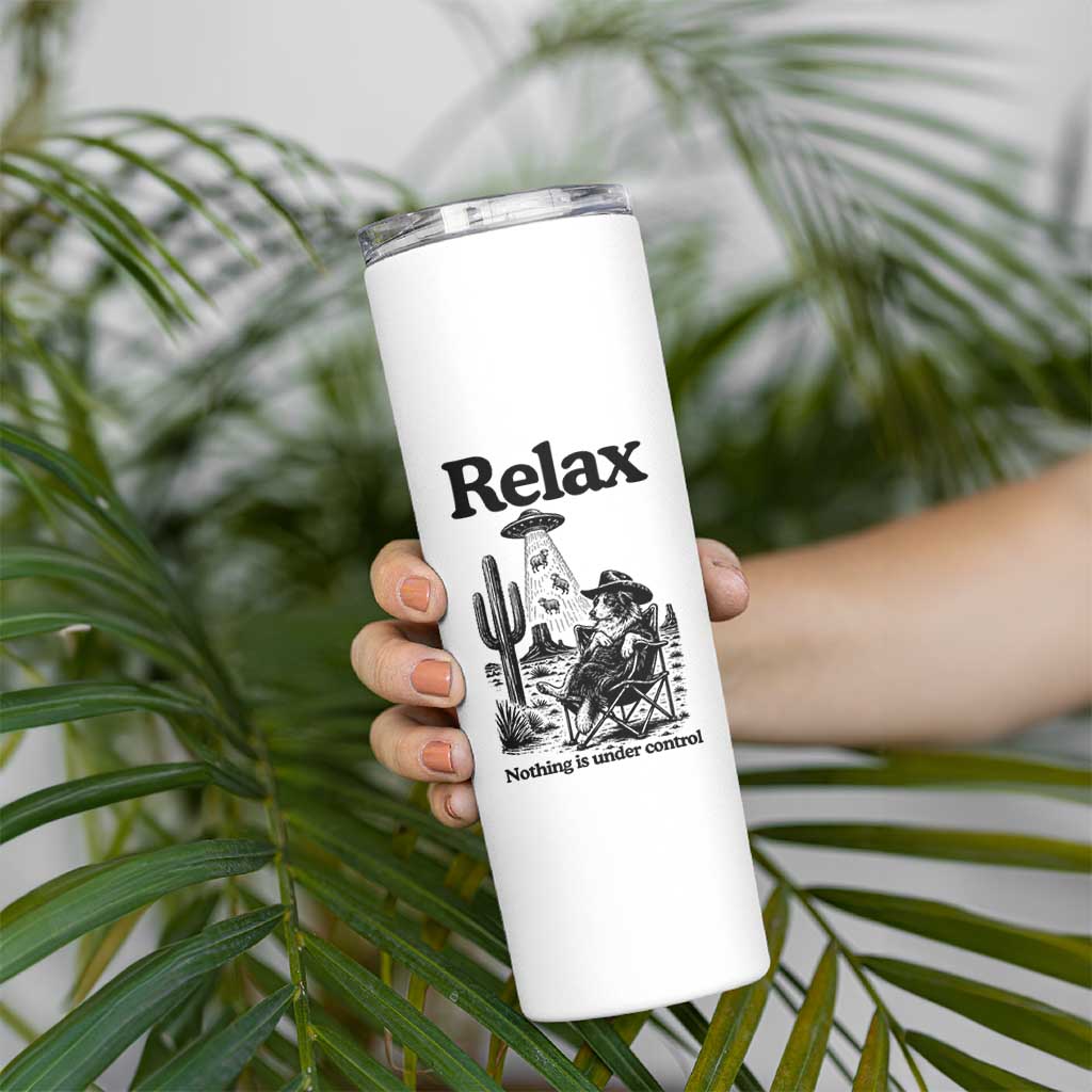 Funny Border Collie UFO Sheep Farmer Skinny Tumbler Relax Nothing Is Under Control Alien Dog Lover Gift