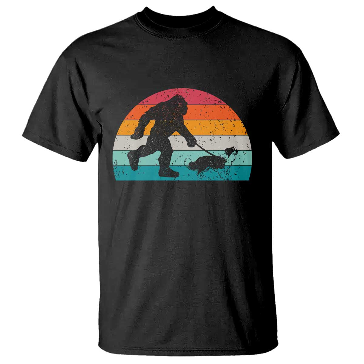 Funny Bigfoot Walking Border Collie Dog T Shirt Vintage Dog Lover Gift