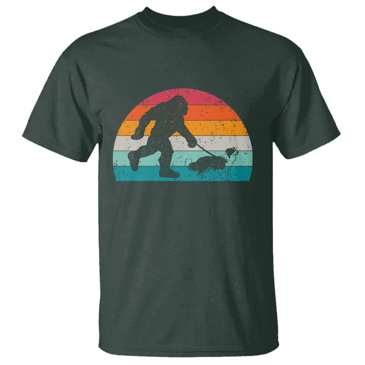 Funny Bigfoot Walking Border Collie Dog T Shirt Vintage Dog Lover Gift