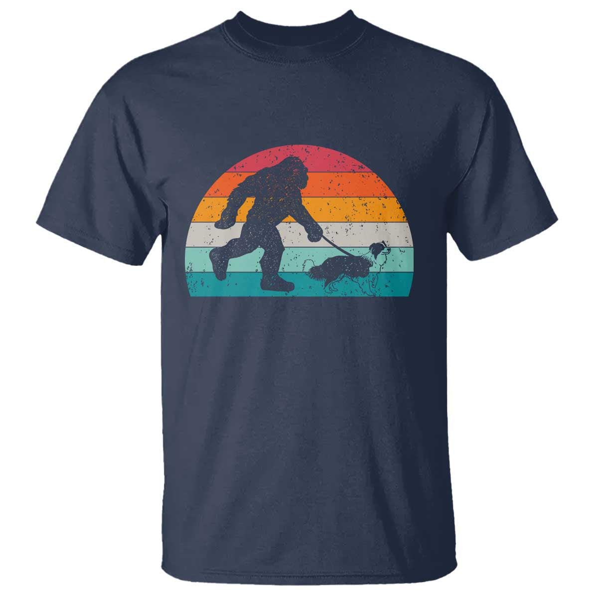 Funny Bigfoot Walking Border Collie Dog T Shirt Vintage Dog Lover Gift