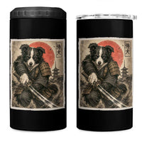 Japanese Border Collie Samurai Warrior 4 in 1 Can Cooler Tumbler Vintage Ukiyoe Dog Lover