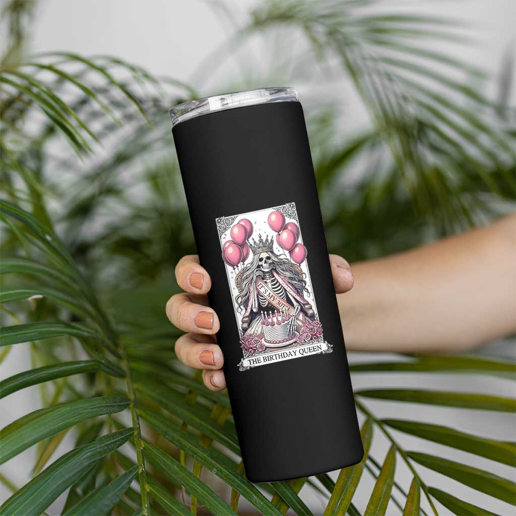 Funny 30th Birthday Queen Tarot Card Skinny Tumbler Gothic Skeleton Dark Humor Gift