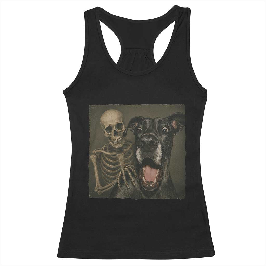 Funny Skeleton Selfie With Great Dane Racerback Tank Top Halloween Spooky Dog Lover Gift