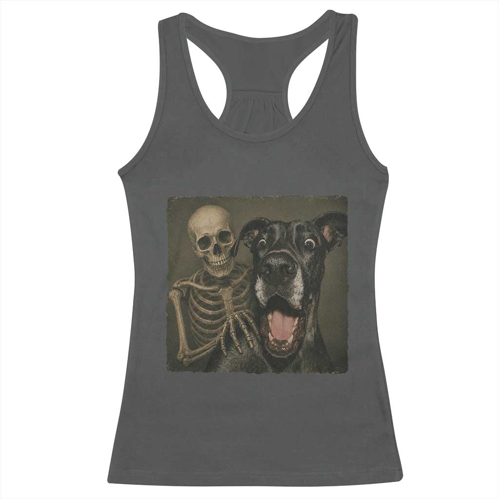 Funny Skeleton Selfie With Great Dane Racerback Tank Top Halloween Spooky Dog Lover Gift