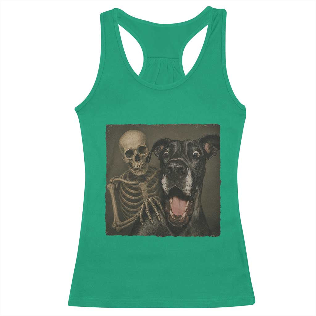 Funny Skeleton Selfie With Great Dane Racerback Tank Top Halloween Spooky Dog Lover Gift