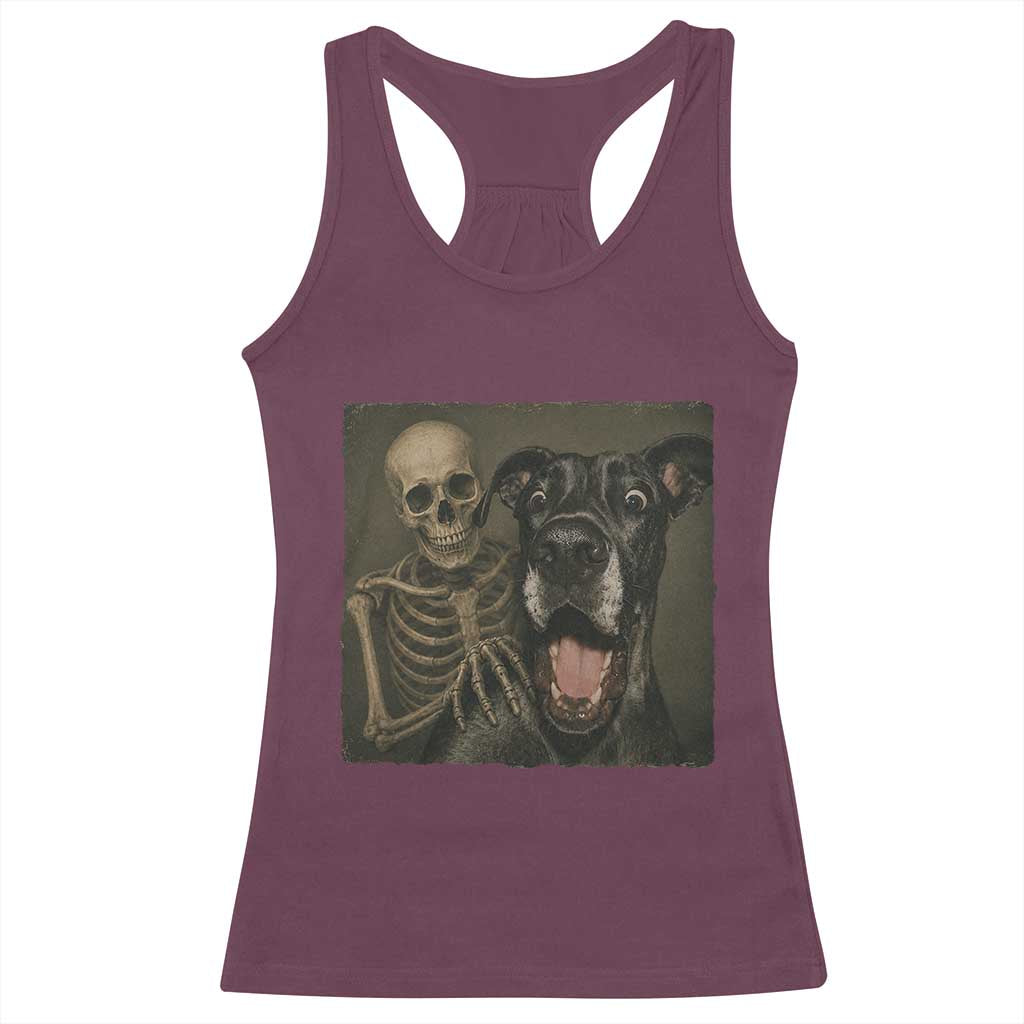 Funny Skeleton Selfie With Great Dane Racerback Tank Top Halloween Spooky Dog Lover Gift