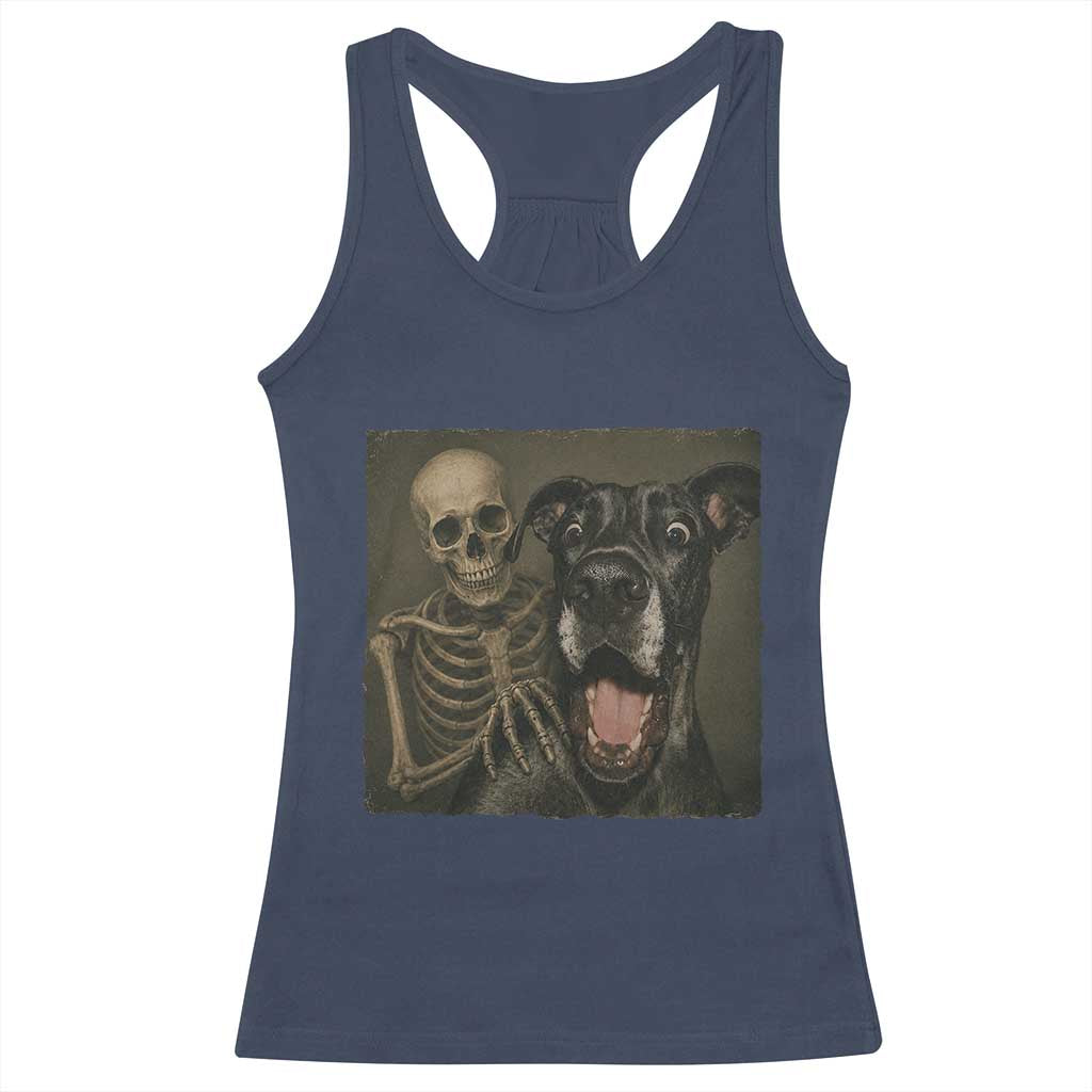 Funny Skeleton Selfie With Great Dane Racerback Tank Top Halloween Spooky Dog Lover Gift