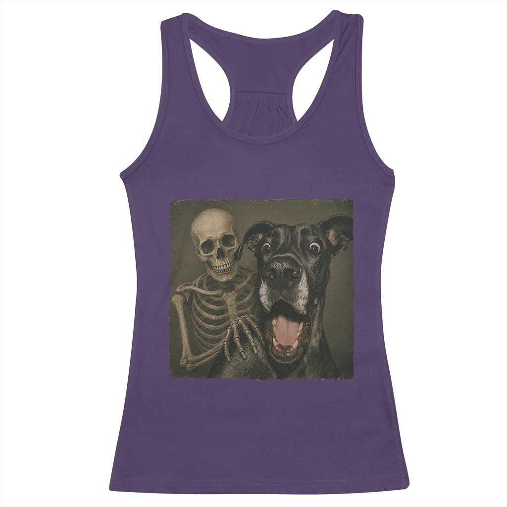 Funny Skeleton Selfie With Great Dane Racerback Tank Top Halloween Spooky Dog Lover Gift