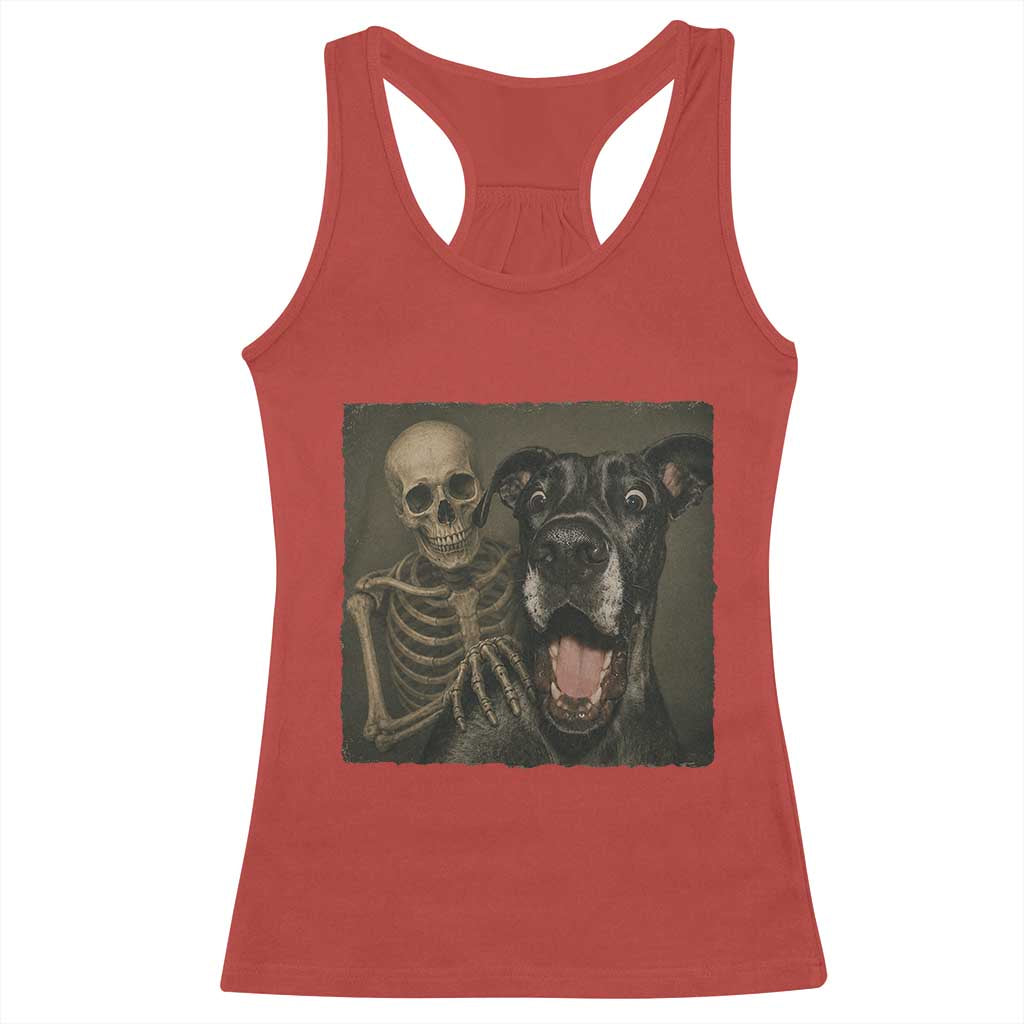 Funny Skeleton Selfie With Great Dane Racerback Tank Top Halloween Spooky Dog Lover Gift