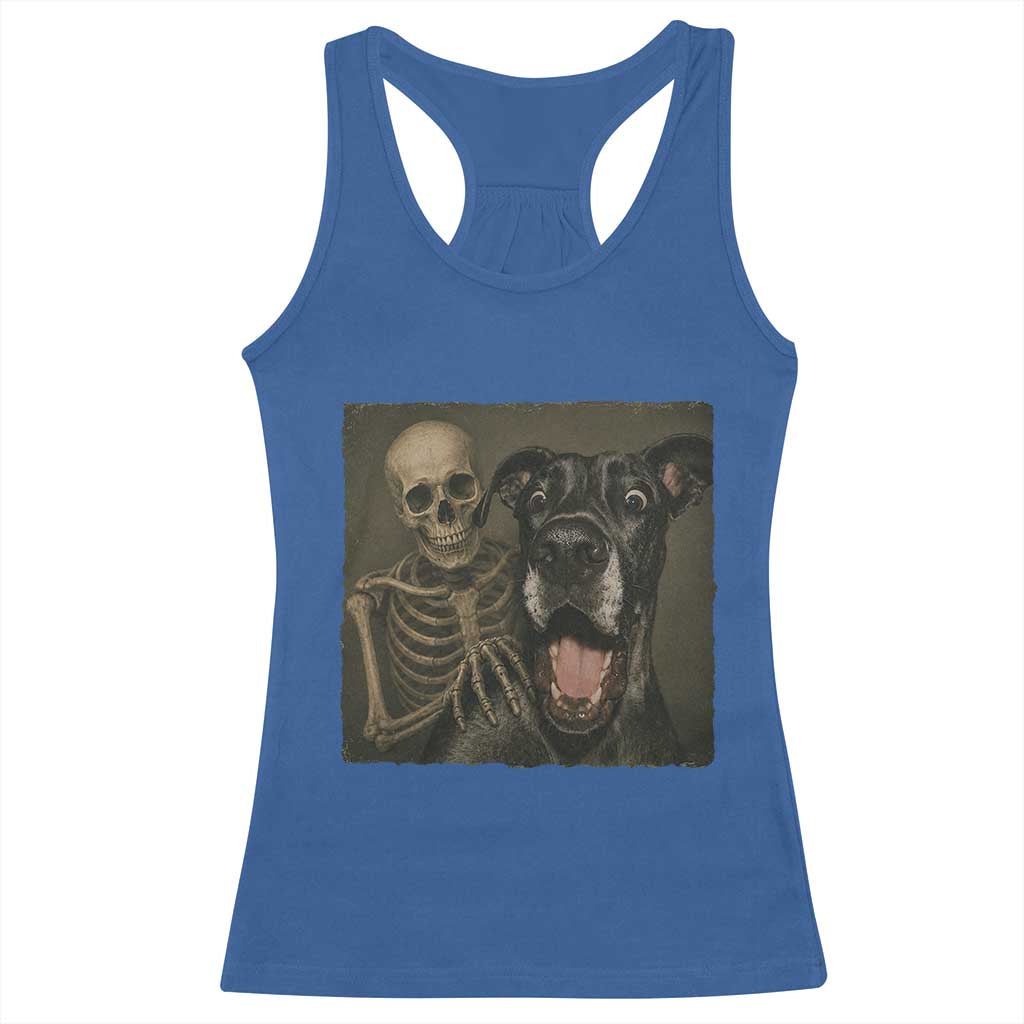 Funny Skeleton Selfie With Great Dane Racerback Tank Top Halloween Spooky Dog Lover Gift