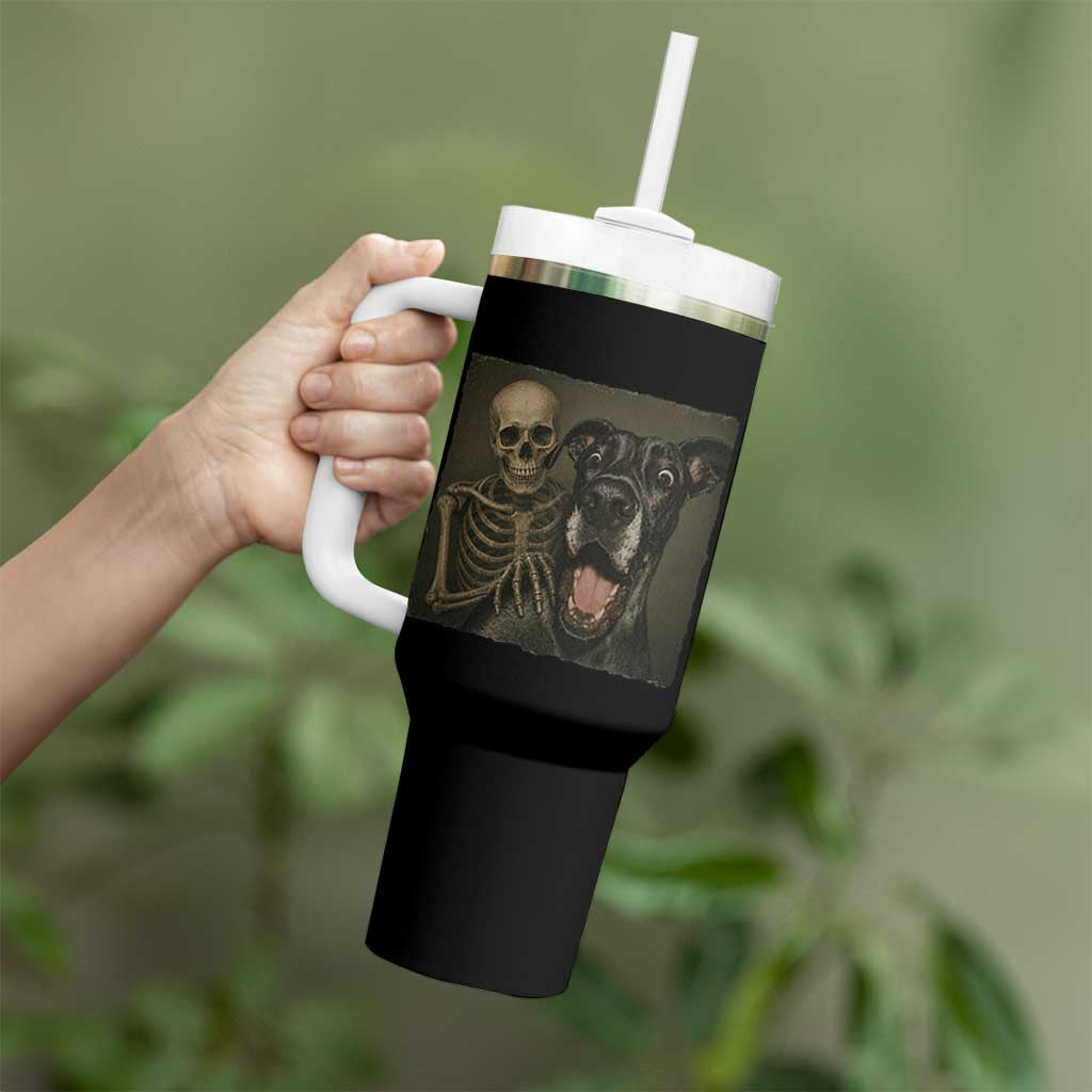 Funny Skeleton Selfie With Great Dane Tumbler With Handle Halloween Spooky Dog Lover Gift