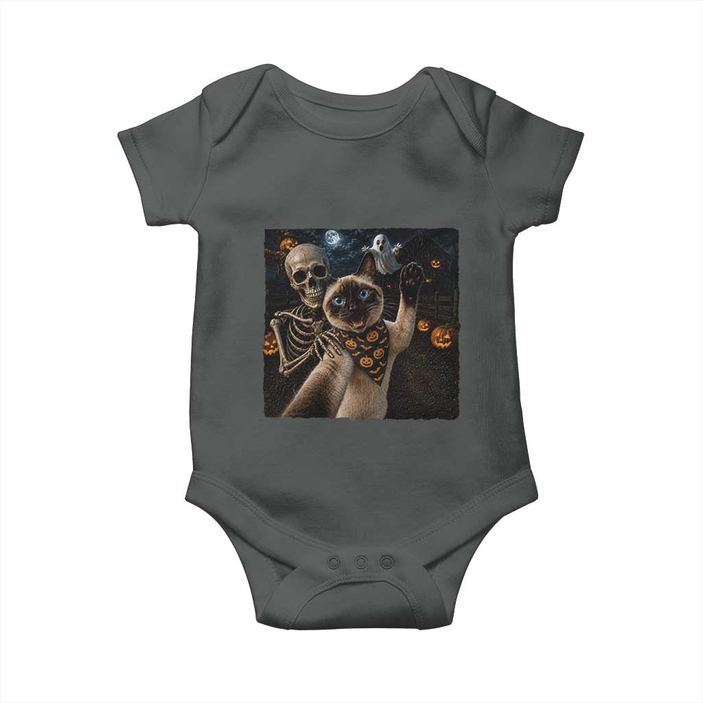 Funny Skeleton Selfie Siamese Cat Baby Onesie Halloween Spooky Cat Lover Gift