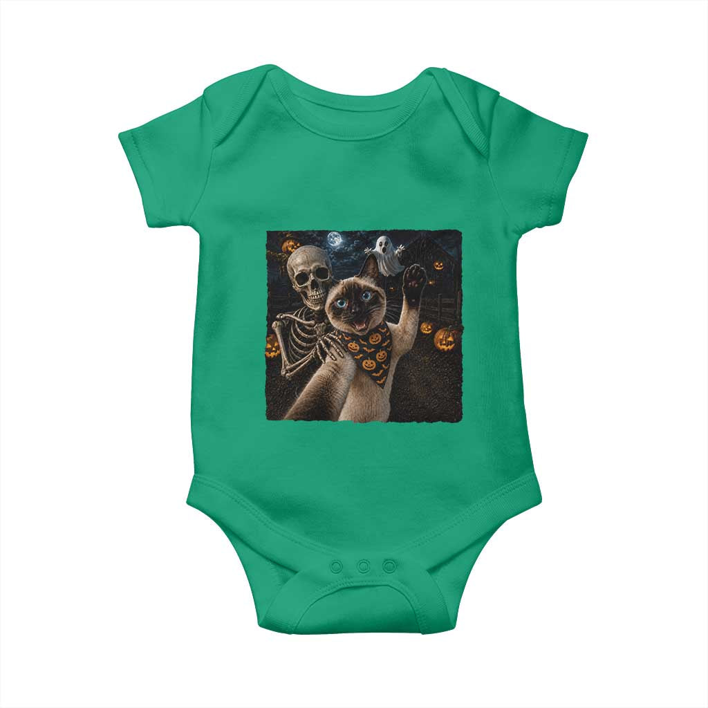 Funny Skeleton Selfie Siamese Cat Baby Onesie Halloween Spooky Cat Lover Gift