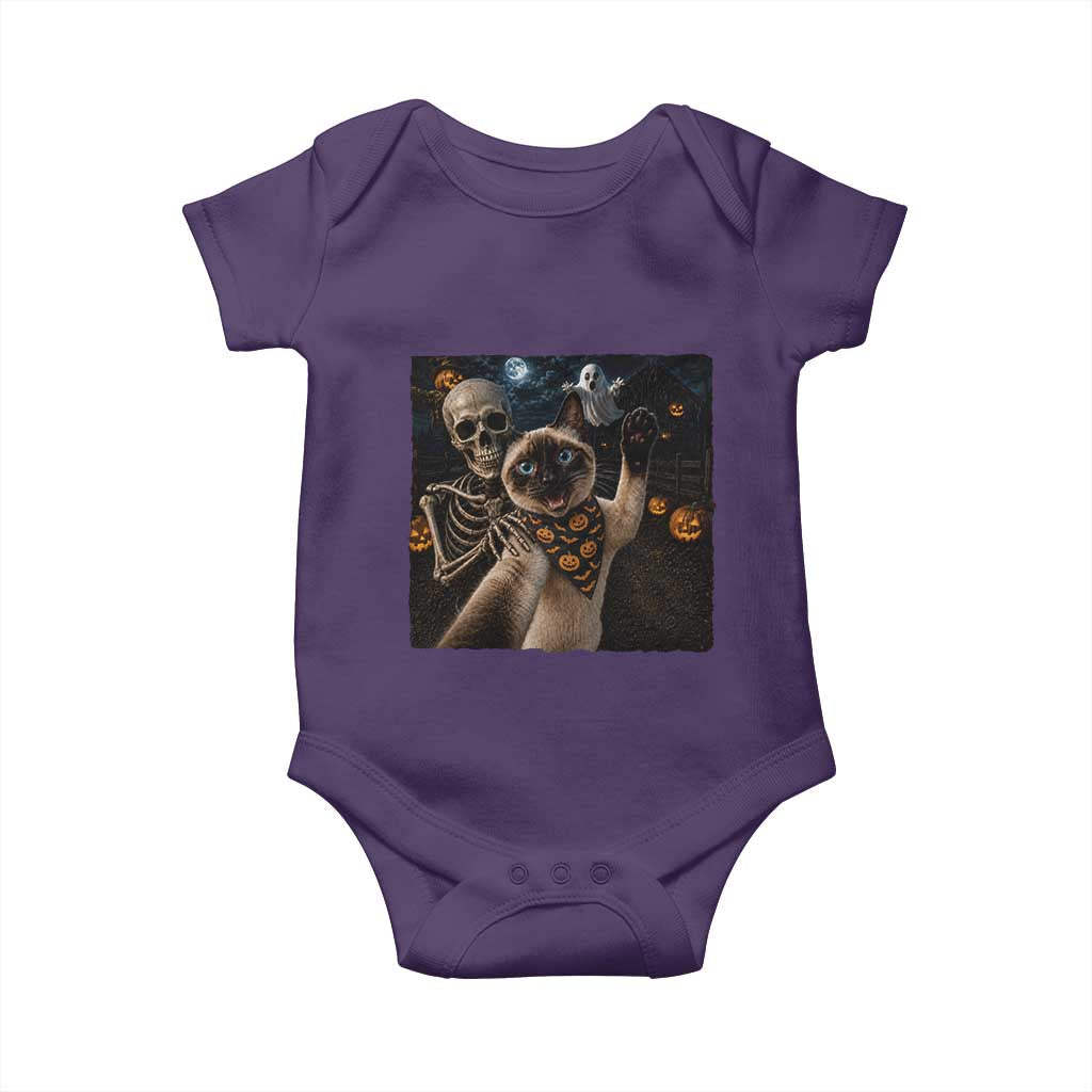 Funny Skeleton Selfie Siamese Cat Baby Onesie Halloween Spooky Cat Lover Gift
