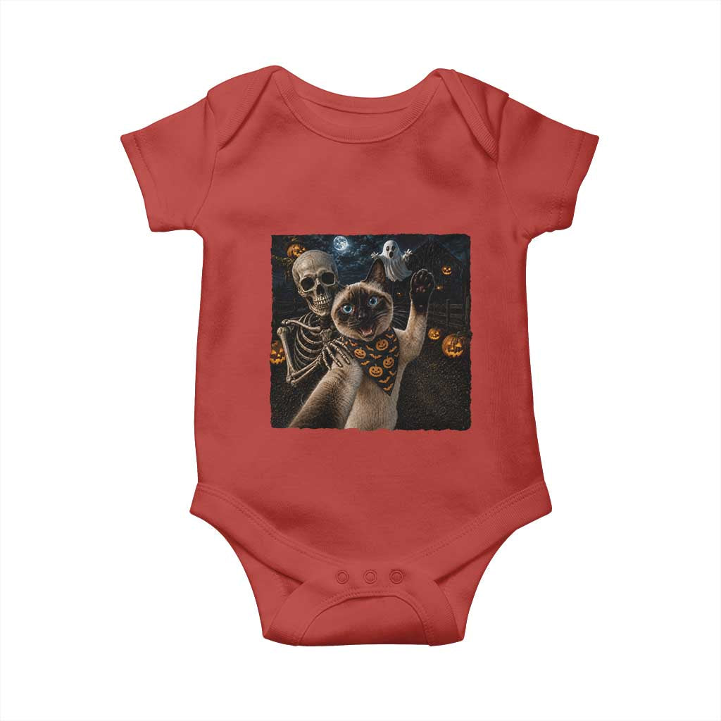 Funny Skeleton Selfie Siamese Cat Baby Onesie Halloween Spooky Cat Lover Gift