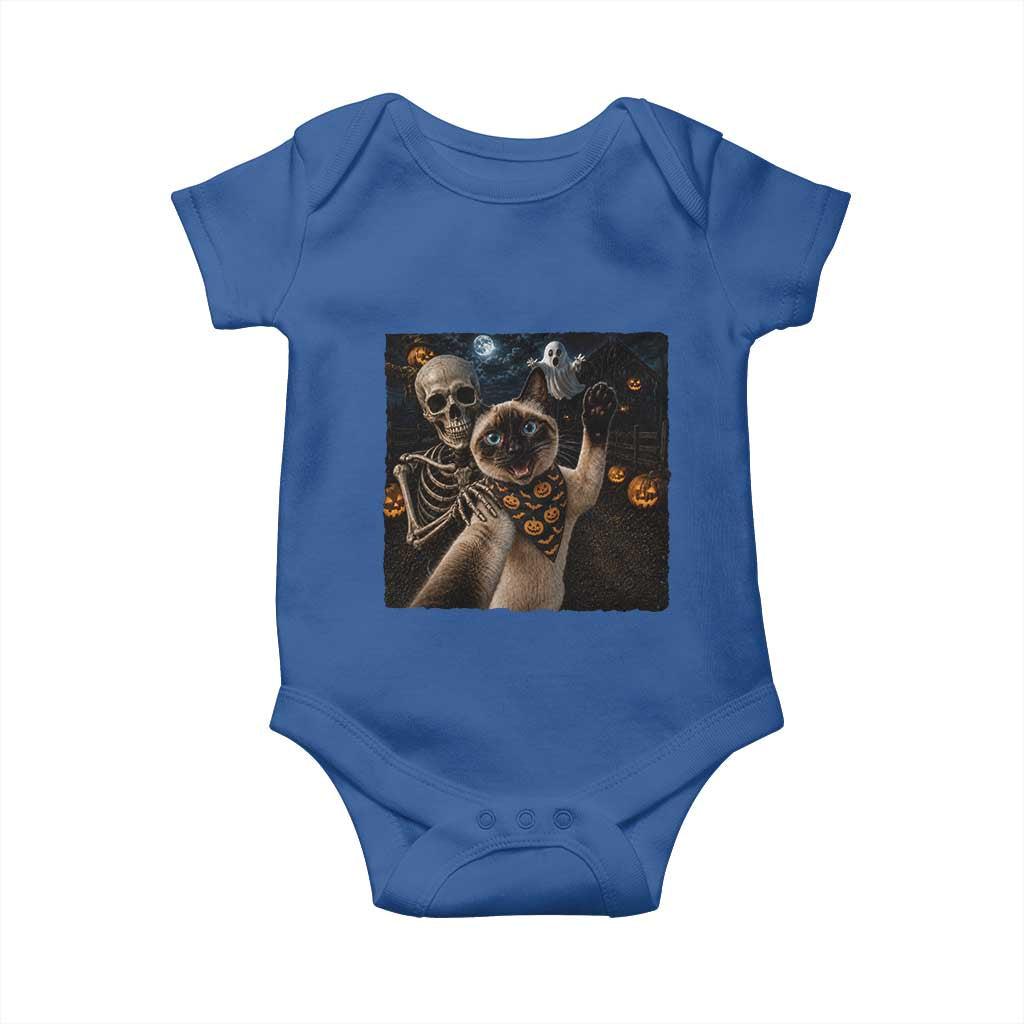 Funny Skeleton Selfie Siamese Cat Baby Onesie Halloween Spooky Cat Lover Gift