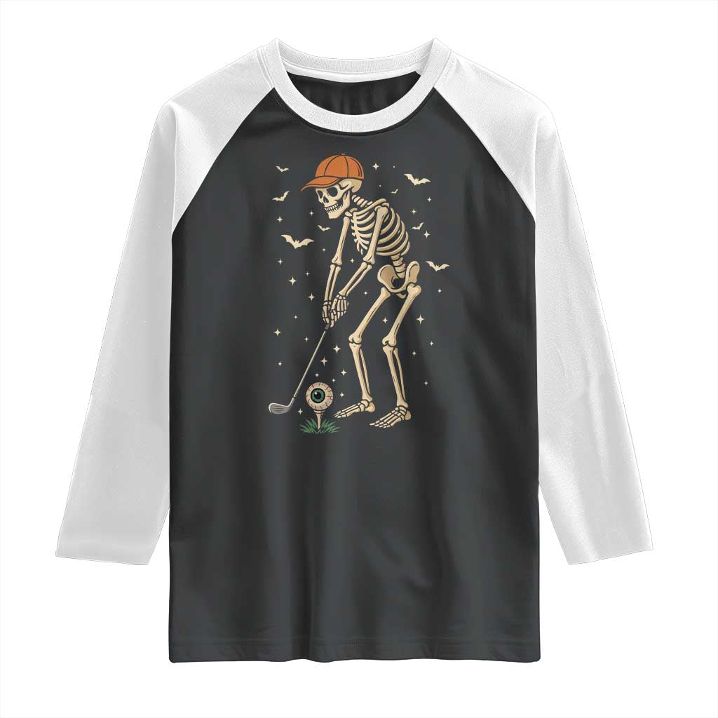 Halloween Skeleton Golfer Raglan Shirt Funny Golf Lover Gift - Wonder Print Shop