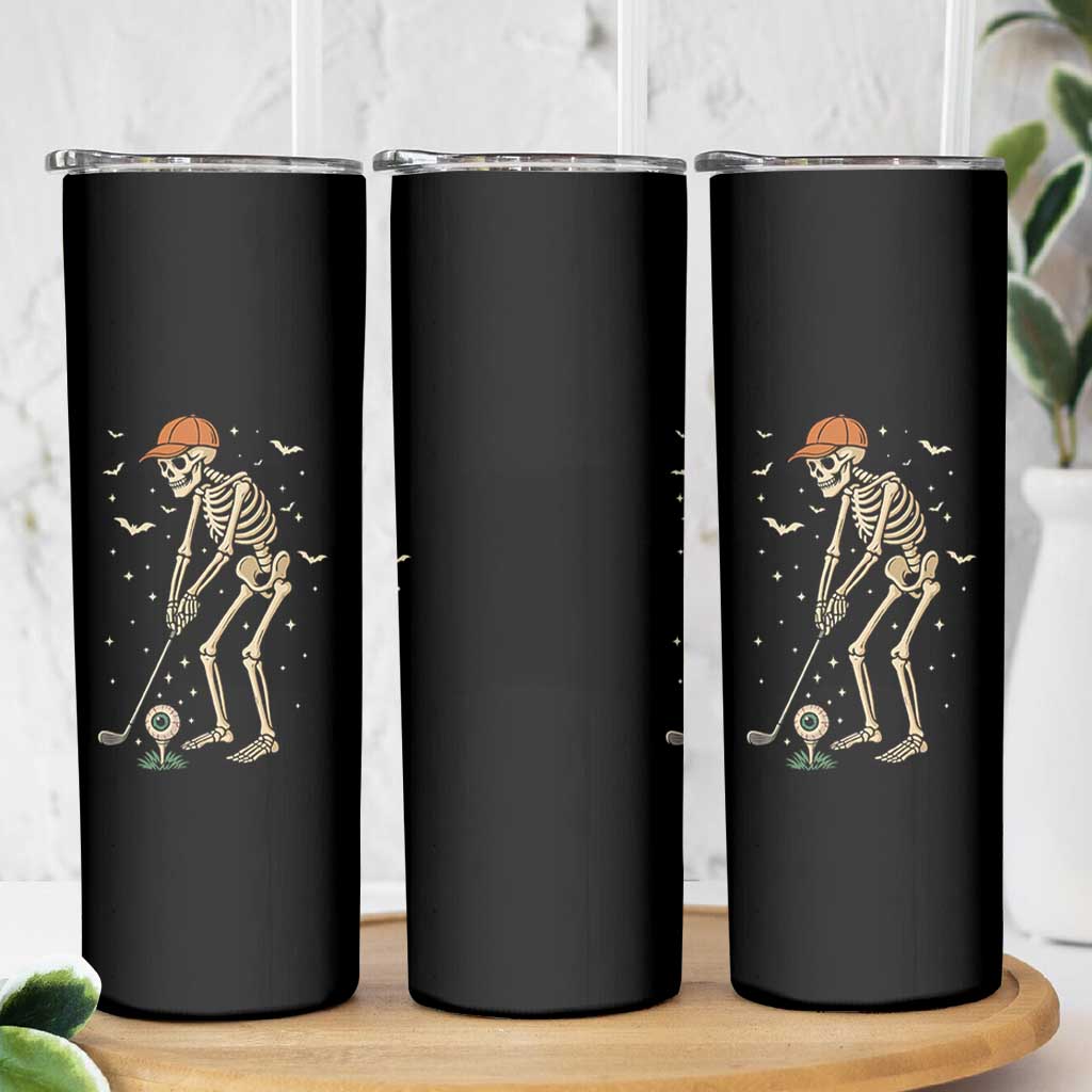 Halloween Skeleton Golfer Skinny Tumbler Funny Golf Lover Gift