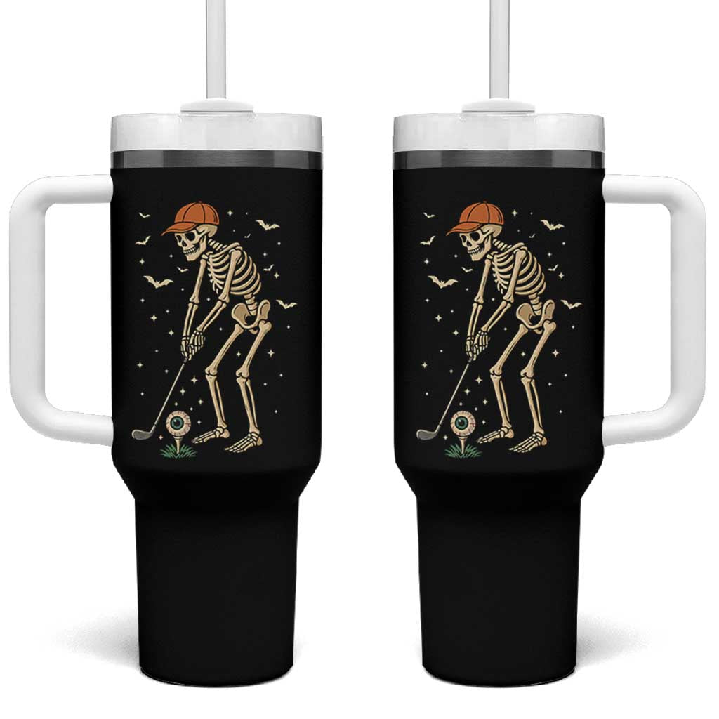 Halloween Skeleton Golfer Tumbler With Handle Funny Golf Lover Gift