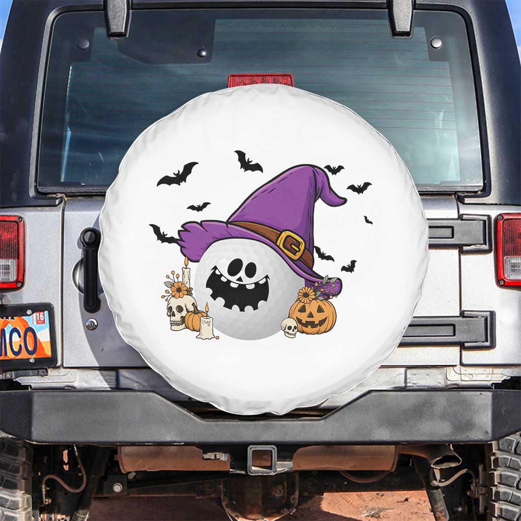 Halloween Golfer Gift Spare Tire Cover Creepy Golf Ball With Witch Hat - Wonder Print Shop
