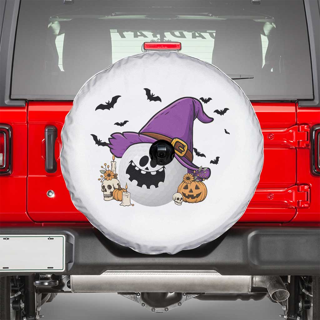 Halloween Golfer Gift Spare Tire Cover Creepy Golf Ball With Witch Hat - Wonder Print Shop