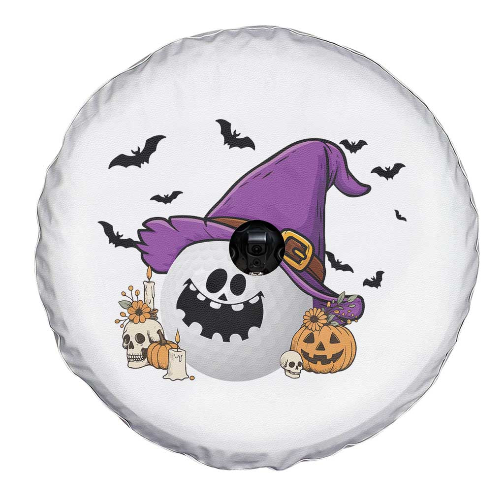 Halloween Golfer Gift Spare Tire Cover Creepy Golf Ball With Witch Hat - Wonder Print Shop