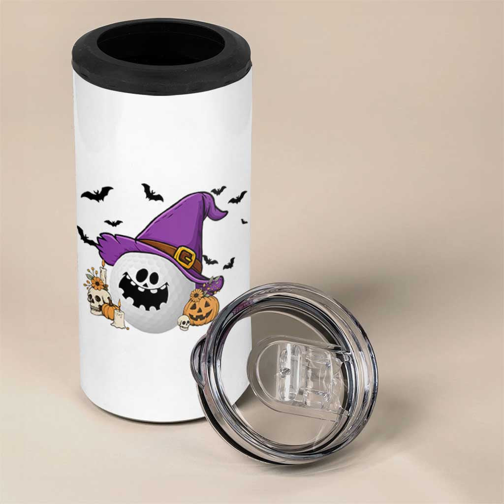 Halloween Golfer Gift 4 in 1 Can Cooler Tumbler Creepy Golf Ball With Witch Hat