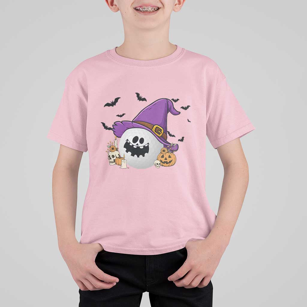 Halloween Golfer Gift T Shirt For Kid Creepy Golf Ball With Witch Hat - Wonder Print Shop