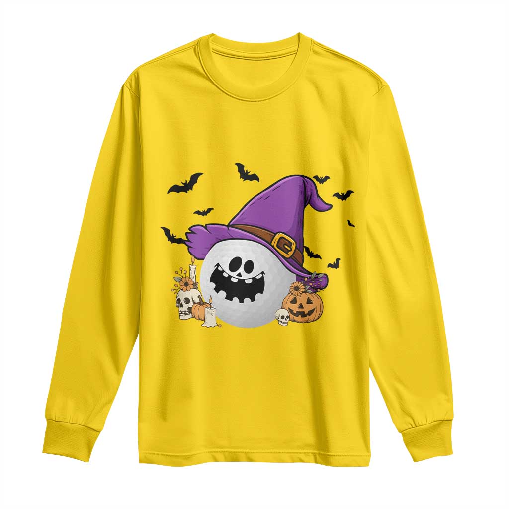 Halloween Golfer Gift Long Sleeve Shirt Creepy Golf Ball With Witch Hat - Wonder Print Shop