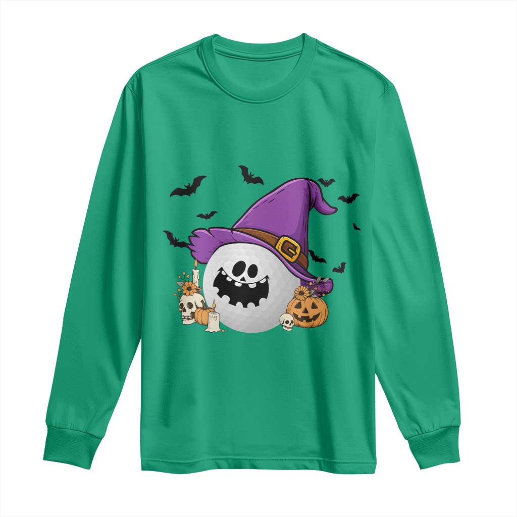 Halloween Golfer Gift Long Sleeve Shirt Creepy Golf Ball With Witch Hat - Wonder Print Shop